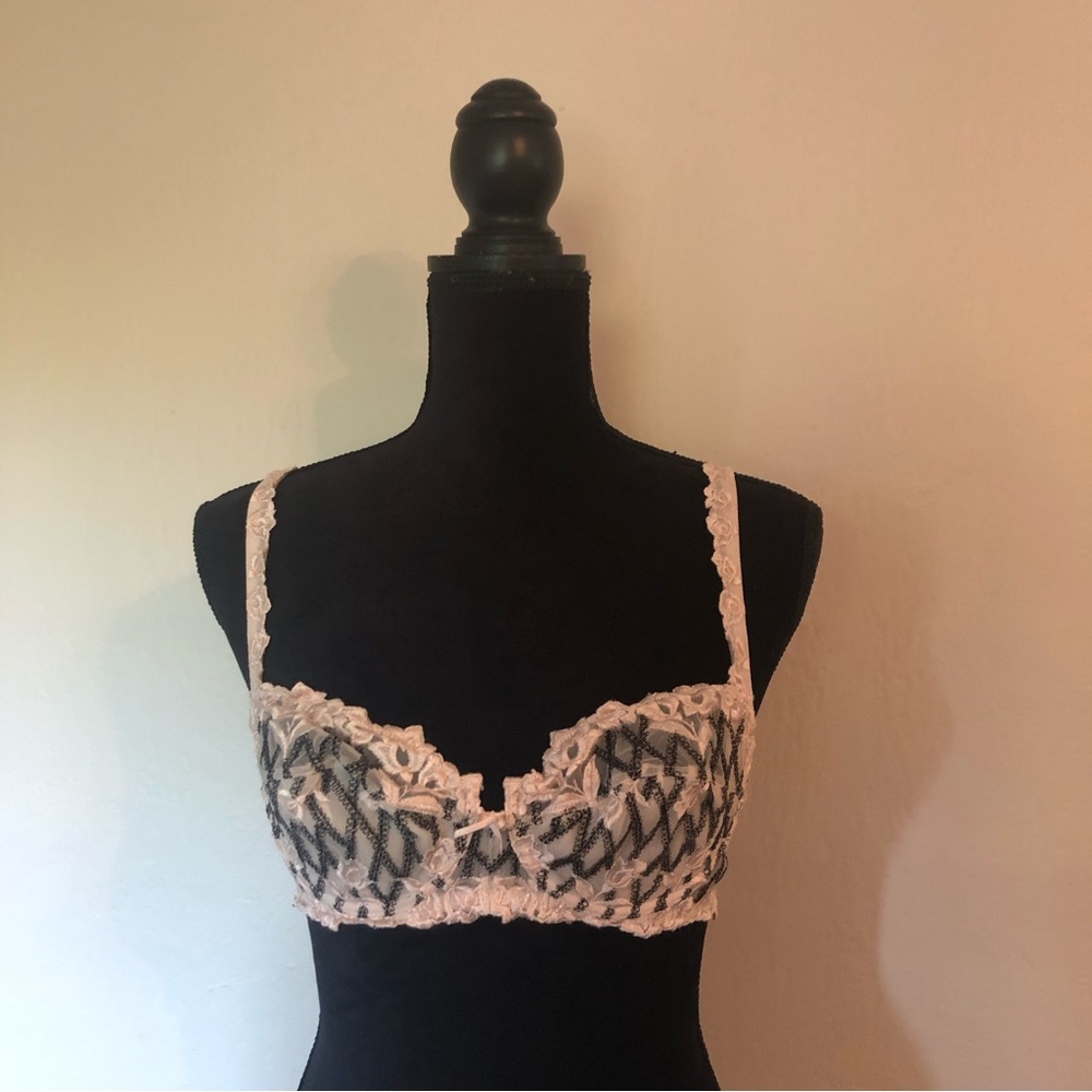 Nude and Black French Coquette Vintage Lace Bra